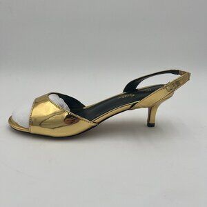Gold Sexy Open Toe Slingback Kitten Heels Slip On Wedding Bride Sandals